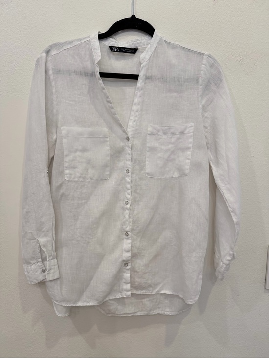 Zara Tops - Zara Men's White Linen-Blend V-Neck Button Shirt